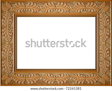 Vector illustration of a wooden walnut frame with engravings / Frame 1 / wooden frame