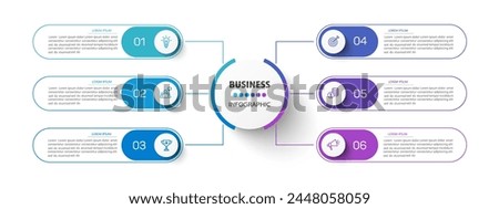 Business vector infographic design template with icons and 6 options or steps. Can be used for process diagram, presentations, workflow layout, banner, flow chart, info graph