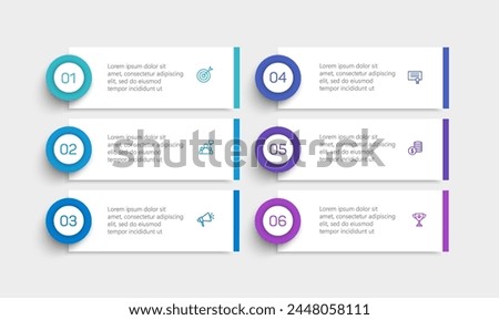 Business vector infographic design template with icons and 6 options or steps. Can be used for process diagram, presentations, workflow layout, banner, flow chart, info graph