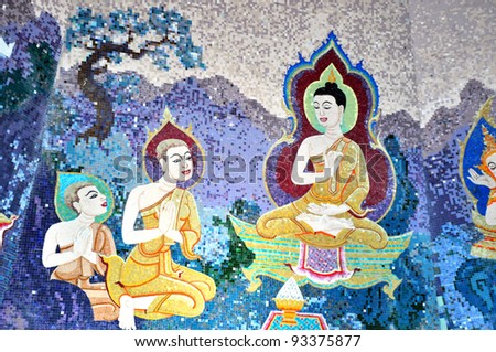 Buddhist Art on the Wall in Thai Temple
