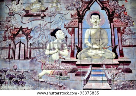 Buddhist Art on the Wall in Thai Temple