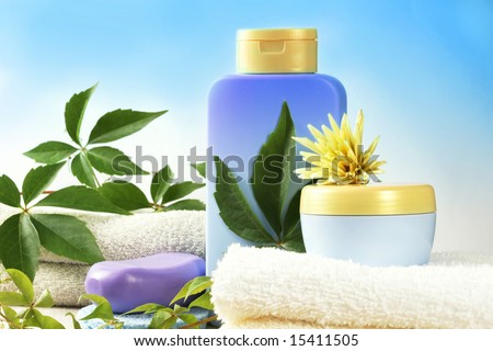 SPA cosmetics, bathroom composition with natural products.