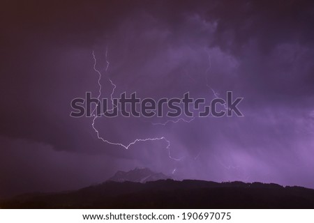 Forked lightning over Mount Pilatus