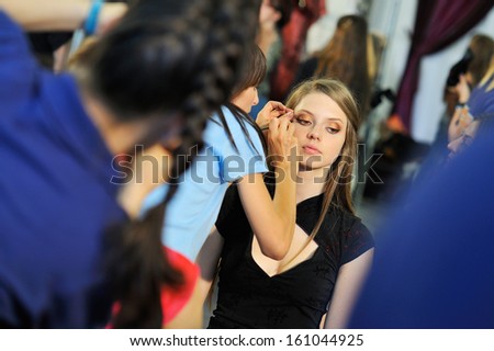 BUCHAREST, ROMANIA - JUNE 12: Make-up session in Bucharest Fashion Week in June 12, 2013 in Bucharest, Romania