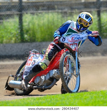 BRAILA, ROMANIA - May 11: Unidentified riders participate at National Championship of Dirt Track on May 11, 2014 on Braila, Romania