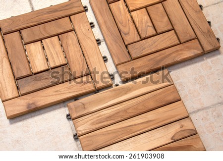 Wood Floor for decoration in the garden on the cement floor.