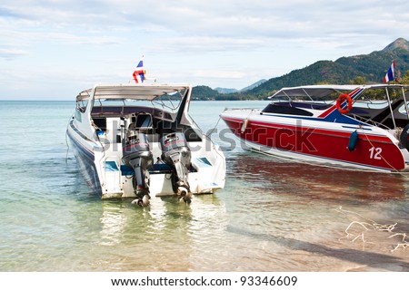 Fast boat in sea, aerial view in thailand