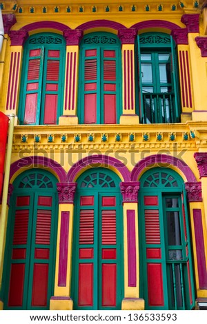 Colorful windows of historic building in Singapore