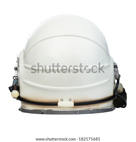 Vintage astronaut helmet isolated on a white background. Rear view