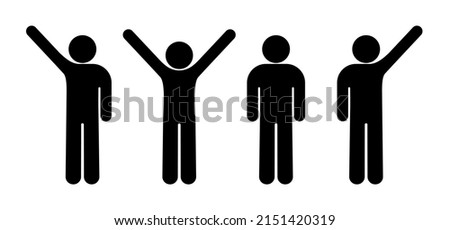 stickman raised his hands, people icons isolated, stick figure man pictogram