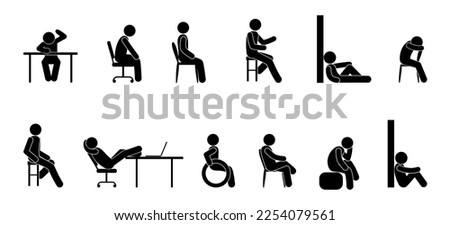 sitting people icons set, man sitting on a chair, illustration stick figure human silhouette