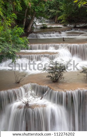 The waterfall in rain forest is beautiful.Hauymaekhamin waterfall  ,Thailand
