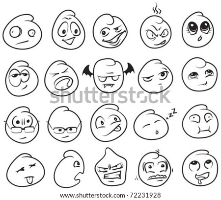 Multiple cartoon faces with various expressions and attitudes