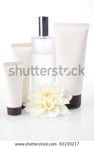A set of the cosmetics with the flower