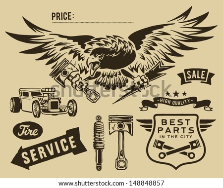 Vintage eagle and auto-moto parts