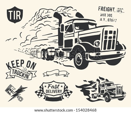 Vintage truck delivery theme on off white background.