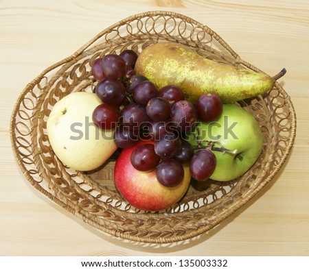 Fruits in braided basket on table