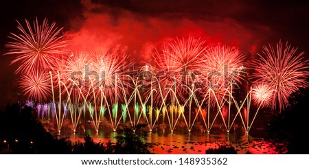 Fireworks over the city of Annecy in France for the Annecy Lake party
