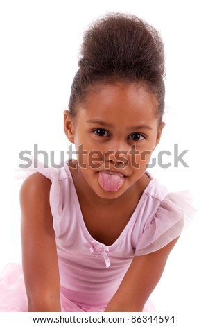 Cute Little African Asian Girl Sticking Tongue Out, Isolated On White ...