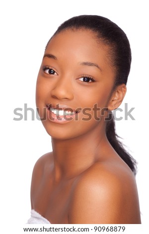 Portrait Of A Young Beautiful African Woman, Isolated Over White ...