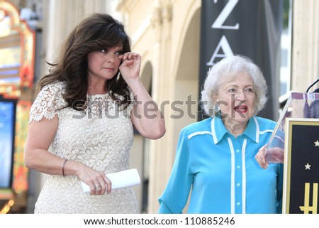 LOS ANGELES - AUG 22: Valerie Bertinelli, Betty White at a ceremony where Valerie Bertinelli is honored with a star on the Hollywood Walk of Fame on August 22, 2012 in Los Angeles, California