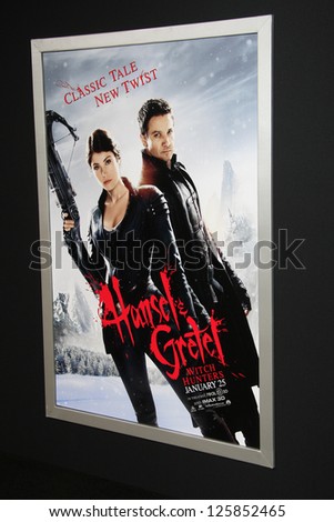 LOS ANGELES - JAN 23: Poster at the LA premiere of Paramount Pictures\' \'Hansel And Gretel: Witch Hunters\' at Grauman\'s Chinese Theater on January 24, 2013 in Los Angeles, California