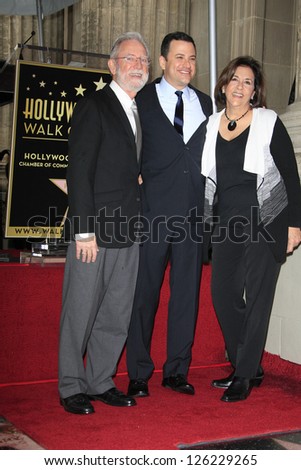 LOS ANGELES - JAN 25: Jimmy Kimmel, his parents at a ceremony where  Jimmy Kimmel is honored with a star on the Hollywood Walk of Fame on January 25, 2013 in Los Angeles, California