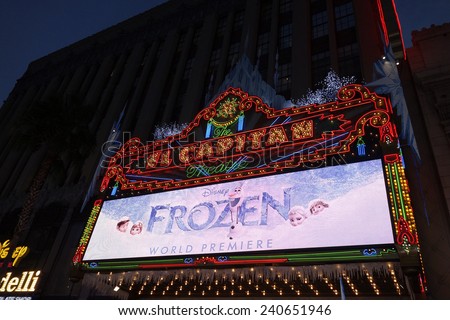 LOS ANGELES - NOV 19: Atmosphere at the premiere of Walt Disney Animation Studios\' \'Frozen\' at the El Capitan Theater on November 19, 2013 in Los Angeles, CA