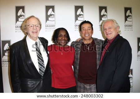 LOS ANGELES - JAN 28: Ken Kragen, Marcia Thomas, Smokey Robinson, Paul Brownstein at the 30th Anniversary of \'We Are The World\' at The GRAMMY Museum on January 28, 2015 in Los Angeles, California