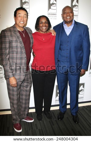 LOS ANGELES - JAN 28: Smokey Robinson, Marcia Thomas, Earl Bryant at the 30th Anniversary of \'We Are The World\' at The GRAMMY Museum on January 28, 2015 in Los Angeles, California