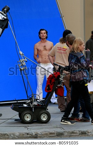 LOS ANGELES - MAR 7: Gavin Rossdale films scenes for his music video \'For Ever On The Run\' in downtown Los Angeles, California on March 07, 2009