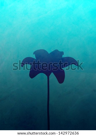 A blue orchid flower on blue gradient cloud texture background silhouette.