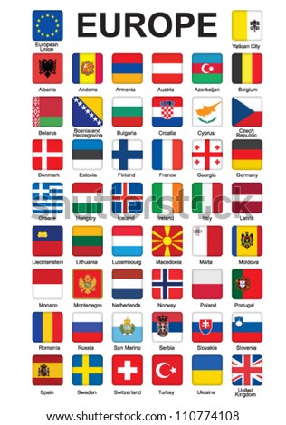 set of push buttons with flags of Europe vector illustration