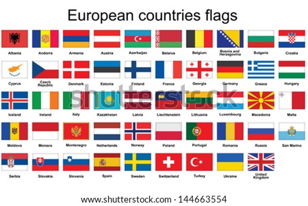 set of rectangle buttons with European countries flags