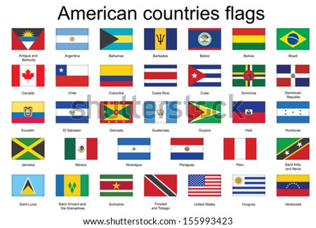 set of rectangle icons with flags of Americas