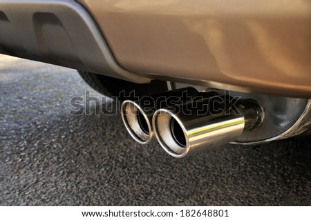 Close up of a dual exhaust pipe