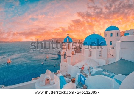 Similar – Image, Stock Photo Oia village at sunset, Santorini island, Greece.