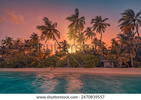 Similar – Image, Stock Photo Tropical beach with palms and boat floating