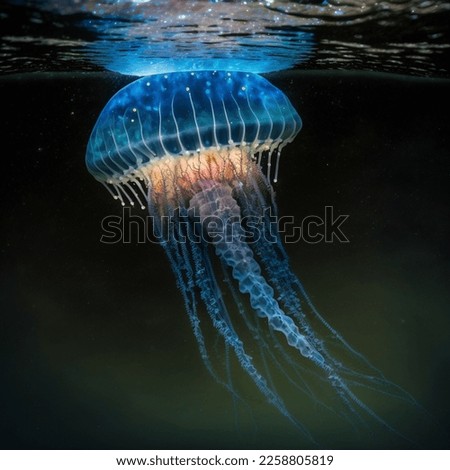 Similar – Image, Stock Photo Transparent Jellyfish With Long Poisonous Tentacles