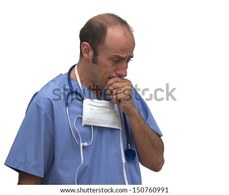 caucasian surgeon doctor crying after loosing a patient