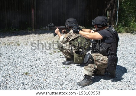 special police unit in training, school, shooting range