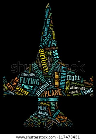 jet fighter info-text graphics composed in jet fighter shape concept on black background