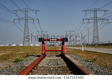 end of track block at traintrack in the harbor of Rotterdam Foto stock © 