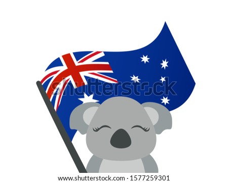 Cute Koala holding Austraiian flag vector. Happy Australia day illustration.