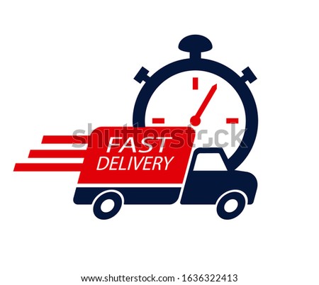 Fast delivery icon design element vector. Truck and timer illustration. Speed shipping concept.