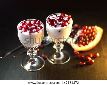 Yogurt with pomegranate dessert.