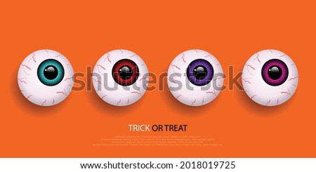 Four Ghost eyes scary halloween greeting card  for designing posters, brochures, banners, invitation cards. vector illustration