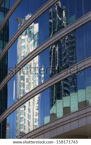 Downtown Tower Reflection, Vancouver. Office towers reflect off each other in the downtown core of Vancouver. British Columbia, Canada.