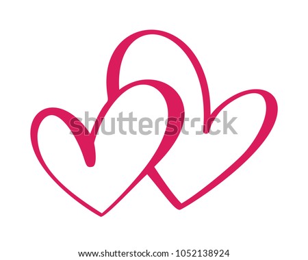 Heart two love sign. Icon on white background. Romantic symbol linked, join, passion and wedding. Template for t shirt, card, poster. Design flat element of valentine day. Vector illustration