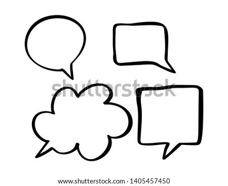 Monochrome vector speech boobles set. Set of hand drawn doodle frames for dialogue with place for text bubble. Vector illustration